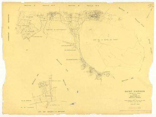 Plans minutes de conservation : SAINT-CHERON : tableau d'assemblage, ech. 1/10000 (1951), section A1, ech. 1/2500 (1951), sections A2, A3, B2, B3, B4, C1, C2, C3, ech. 1/1250 (1951) ; section B1, ech. 1/1250, section E2, ech. 1/2500 (1951-1973) ; sections