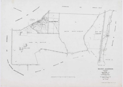 SAINT-CHERON, plans minutes de conservation : tableau d'assemblage, 1951, Ech. 1/10000 ; plans des sections A1, D, E1, 1951, Ech. 1/2500, sections A2, A3, B3, C1, C2, C3, 1951, Ech. 1/1250, sections ZA, ZB, 1961, Ech. 1/2000, section ZC, 1982, Ech. 1/2000