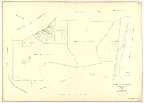 Plans minutes de conservation : SAINT-CHERON : tableau d'assemblage, ech. 1/10000 (1951), section A1, ech. 1/2500 (1951), sections A2, A3, B2, B3, B4, C1, C2, C3, ech. 1/1250 (1951) ; section B1, ech. 1/1250, section E2, ech. 1/2500 (1951-1973) ; sections