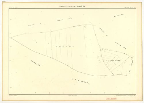 Plans minutes de conservation : SAINT-CYR-LA-RIVIERE : tableau d'assemblage, ech. 1/10000 (1955), sections A1, A2, B1, B5, C1, C2, D1, D2, D3, ZB, ech. 1/2000 (1955), sections B2, B3, B4, ech. 1/1000 (1955), Nb, papier, 105x80 [14 plans]. 