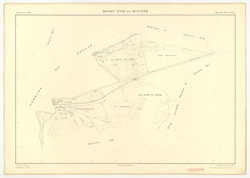 Plans minutes de conservation : SAINT-CYR-LA-RIVIERE : tableau d'assemblage, ech. 1/10000 (1955), sections A1, A2, B1, B5, C1, C2, D1, D2, D3, ZB, ech. 1/2000 (1955), sections B2, B3, B4, ech. 1/1000 (1955), Nb, papier, 105x80 [14 plans]. 
