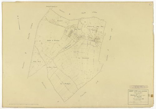 Plans minutes de conservation : SAINT-CYR-SOUS-DOURDAN : tableau d'assemblage, ech. 1/10000 (1939), sections A1, B, C1, C3, D, ech. 1/2500 (1939), sections A2, C2, ech. 1/1250 (1939), NB, papier, 105x80 [8 plans]. 