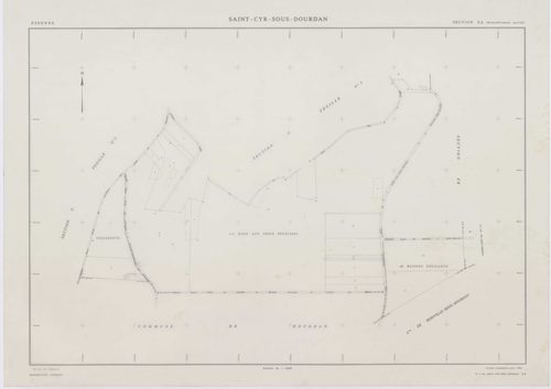 SAINT-CYR-SOUS-DOURDAN, plans minutes de conservation : tableau d'assemblage, 1939, Ech. 1/10000 ; plans des sections A1, B, C1, C3, D, 1939, Ech. 1/2500, sections A2, C2, 1939, Ech. 1/1250, sections ZA, ZB, 1982, Ech. 1/2000. Polyester. N et B. Dim. 105 