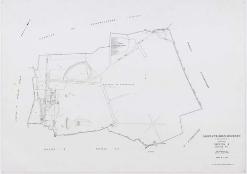 SAINT-CYR-SOUS-DOURDAN, plans minutes de conservation : tableau d'assemblage, 1939, Ech. 1/10000 ; plans des sections A1, B, C1, C3, D, 1939, Ech. 1/2500, sections A2, C2, 1939, Ech. 1/1250, sections ZA, ZB, 1982, Ech. 1/2000. Polyester. N et B. Dim. 105 