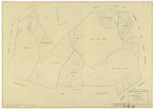 Plans minutes de conservation : SAINT-CYR-SOUS-DOURDAN : tableau d'assemblage, ech. 1/10000 (1939), sections A1, B, C1, C3, D, ech. 1/2500 (1939), sections A2, C2, ech. 1/1250 (1939), NB, papier, 105x80 [8 plans]. 