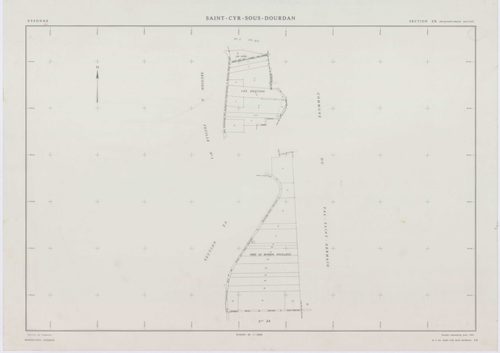 SAINT-CYR-SOUS-DOURDAN, plans minutes de conservation : tableau d'assemblage, 1939, Ech. 1/10000 ; plans des sections A1, B, C1, C3, D, 1939, Ech. 1/2500, sections A2, C2, 1939, Ech. 1/1250, sections ZA, ZB, 1982, Ech. 1/2000. Polyester. N et B. Dim. 105 
