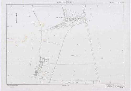 SAINT-ESCOBILLE, plans minutes de conservation : tableau d'assemblage, 1933, Ech. 1/10000 ; plans des section C1, 1933, Ech. 1/1250, sections S, T, X, Y, Z2, 1956, Ech. 1/2000, section ZA, 1994, Ech. 1/2000, sections ZB, ZC, ZD, ZH, ZI, ZK, 1998, Ech. 1/2