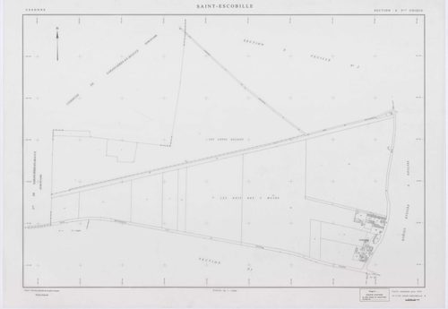 SAINT-ESCOBILLE, plans minutes de conservation : tableau d'assemblage, 1933, Ech. 1/10000 ; plans des section C1, 1933, Ech. 1/1250, sections S, T, X, Y, Z2, 1956, Ech. 1/2000, section ZA, 1994, Ech. 1/2000, sections ZB, ZC, ZD, ZH, ZI, ZK, 1998, Ech. 1/2