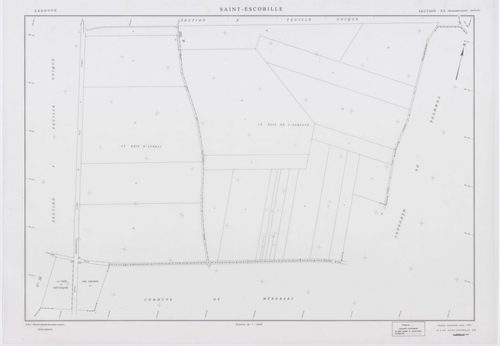SAINT-ESCOBILLE, plans minutes de conservation : tableau d'assemblage, 1933, Ech. 1/10000 ; plans des section C1, 1933, Ech. 1/1250, sections S, T, X, Y, Z2, 1956, Ech. 1/2000, section ZA, 1994, Ech. 1/2000, sections ZB, ZC, ZD, ZH, ZI, ZK, 1998, Ech. 1/2