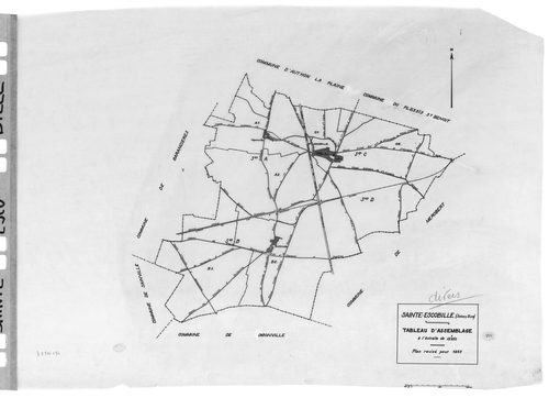 SAINT-ESCOBILLE. - Cadastre révisé pour 1933 : plan du tableau d'assemblage, plans de la section A Paponville 1ère feuille, idem 2ème feuille, section B Guillerville 1ère feuille, idem 2ème feuille, section C le Village 1ère feuille, idem 2ème feuille, se