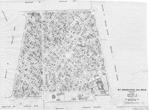 SAINTE-GENEVIEVE- DES- BOIS. - Cadastre révisé pour 1951 : plan du tableau d'assemblage, plans de la section A, section B 1ère feuille, idem 2ème feuille, idem 3ème feuille, idem 4ème feuille, section C, section D, section E, section F 1ère feuille, idem 