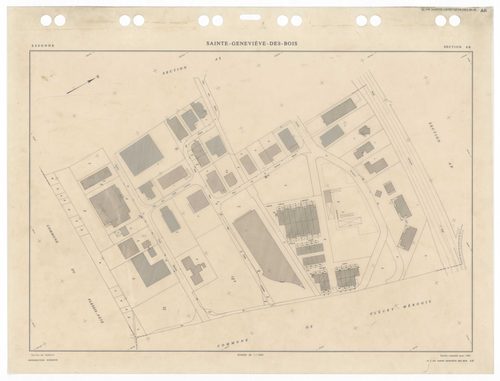 SAINTE-GENEVIEVE-DES-BOIS, plans minutes de conservation : tableau d'assemblage,1988, Ech. 1/5000 ; plans des sections AA, 1988, Ech. 1/2000, sections AB, AC, AD, AE, AH, AI, AK, AL, AM, AN, AO, AP, AR, AS, AT, AV, AW, AX, AY, AZ, BA, BB, BC, BD, BE, BH, 