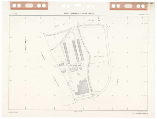 SAINT-GERMAIN-LES-ARPAJON, plans minutes de conservation : tableau d'assemblage,1986, Ech. 1/5000 ; plans des sections AA, AB, AC, AD, AE, AH, AI, AK, AL, AM, AN, AO, AP, AR, AS, AT, AV, AW, AX, AY, BA, BB, BC, BD, BE, 1986, Ech. 1/1000. Polyester. N et B