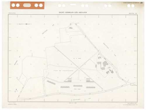 SAINT-GERMAIN-LES-ARPAJON, plans minutes de conservation : tableau d'assemblage,1986, Ech. 1/5000 ; plans des sections AA, AB, AC, AD, AE, AH, AI, AK, AL, AM, AN, AO, AP, AR, AS, AT, AV, AW, AX, AY, BA, BB, BC, BD, BE, 1986, Ech. 1/1000. Polyester. N et B