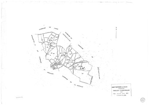 SAINT-GERMAIN-LES- ARPAJON. - Cadastre révisé pour 1942 : plan du tableau d'assemblage, plans de la section A la Folie 1ère feuille, idem 2ème feuille, idem 4ème feuille, section B le Village 1ère feuille, idem 2ème feuille, section C Fourcan 1ère feuille