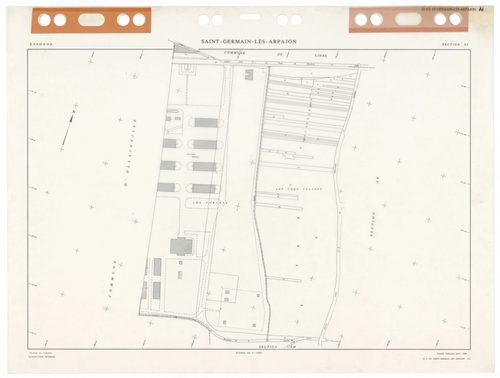 SAINT-GERMAIN-LES-ARPAJON, plans minutes de conservation : tableau d'assemblage,1986, Ech. 1/5000 ; plans des sections AA, AB, AC, AD, AE, AH, AI, AK, AL, AM, AN, AO, AP, AR, AS, AT, AV, AW, AX, AY, BA, BB, BC, BD, BE, 1986, Ech. 1/1000. Polyester. N et B