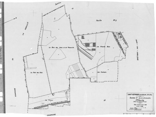 SAINT-GERMAIN-LES- ARPAJON. - Cadastre révisé pour 1942 : plan du tableau d'assemblage, plans de la section A la Folie 1ère feuille, idem 2ème feuille, idem 4ème feuille, section B le Village 1ère feuille, idem 2ème feuille, section C Fourcan 1ère feuille
