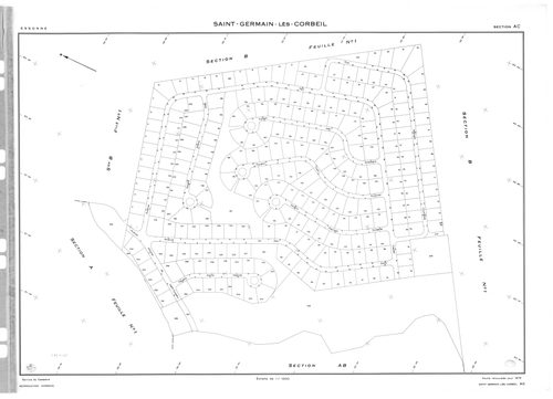SAINT-GERMAIN-LES-CORBEIL. - Cadastre révisé pour 1938 : plan du tableau d'assemblage, plans de la section A Tremblay et Gravois 1ère feuille, idem 2ème , section B le Vieux Marché et les Près Hauts 1ère feuille, idem 2ème feuille ; cadastre renouvelé pou
