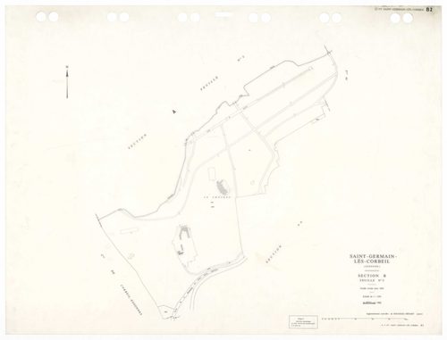SAINT-GERMAIN-LES-CORBEIL, plans minutes de conservation : tableau d'assemblage,1938, Ech. 1/5000 ; plans des sections A2, B1, 1938, Ech. 1/2500, section B2, 1938, Ech. 1/1250, sections AB, AC, AD, AE, 1978, Ech. 1/1000, section ZA, 1988, Ech. 1/2000, sec