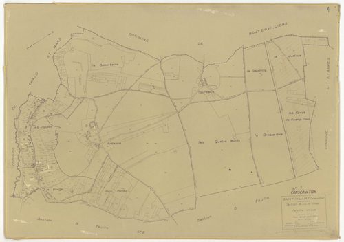 Plans minutes de conservation : SAINT-HILAIRE : tableau d'assemblage, ech. 1/10000 (1933-1968), sections A, B1, B2, ech. 1/2500 (1933), sections ZA, ZB1, ZB2, ech. 1/2000 (1959), NB, papier, 105x80 [7 plans] 