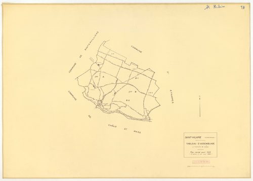 Plans minutes de conservation : SAINT-HILAIRE : tableau d'assemblage, ech. 1/10000 (1933-1968), sections A, B1, B2, ech. 1/2500 (1933), sections ZA, ZB1, ZB2, ech. 1/2000 (1959), NB, papier, 105x80 [7 plans] 