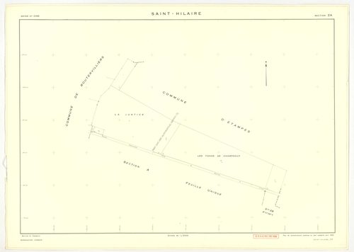 Plans minutes de conservation : SAINT-HILAIRE : tableau d'assemblage, ech. 1/10000 (1933-1968), sections A, B1, B2, ech. 1/2500 (1933), sections ZA, ZB1, ZB2, ech. 1/2000 (1959), NB, papier, 105x80 [7 plans] 