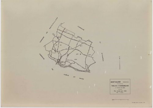 SAINT-HILAIRE, plans minutes de conservation : tableau d'assemblage, 1933, Ech. 1/10000 ; plans des sections A, B1, B2, 1933, Ech. 1/2500, sections ZA, ZB1, ZB2, 1959, Ech. 1/2000. Polyester. N et B. Dim. 105 x 80 cm [7 plans]. 
