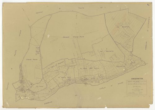 Plans minutes de conservation : SAINT-HILAIRE : tableau d'assemblage, ech. 1/10000 (1933-1968), sections A, B1, B2, ech. 1/2500 (1933), sections ZA, ZB1, ZB2, ech. 1/2000 (1959), NB, papier, 105x80 [7 plans] 