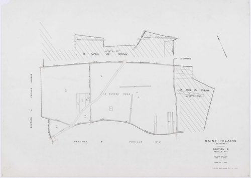 SAINT-HILAIRE, plans minutes de conservation : tableau d'assemblage, 1933, Ech. 1/10000 ; plans des sections A, B1, B2, 1933, Ech. 1/2500, sections ZA, ZB1, ZB2, 1959, Ech. 1/2000. Polyester. N et B. Dim. 105 x 80 cm [7 plans]. 