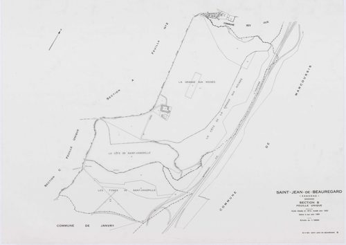 SAINT-JEAN-DE-BEAUREGARD, plans minutes de conservation : tableau d'assemblage,1932, Ech. 1/10000 ; plans des sections A1, 1932, Ech. 1/1250, sections A2, B,C, 1932, Ech. 1/2500,section ZA, 1984, Ech. 1/2000. Polyester. N et B. Dim. 105 x 80 cm [6 plans].