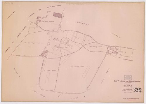 SAINT-JEAN-DE-BEAUREGARD. - Cadastre révisé pour 1932, à jour pour 1976 (2ème édition) : plans du tableau d'assemblage, des sections A (feuilles 1-2), B et C ; plan révisé pour 1932, à jour pour 1983 (3ème édition) : plans de la section A (feuilles 1-2) ;