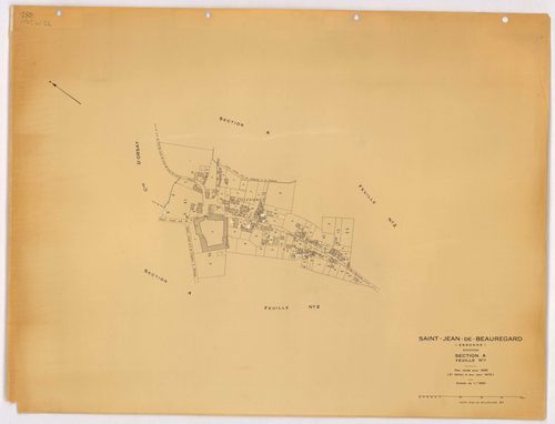 SAINT-JEAN-DE-BEAUREGARD. - Cadastre révisé pour 1932, à jour pour 1976 (2ème édition) : plans du tableau d'assemblage, des sections A (feuilles 1-2), B et C ; plan révisé pour 1932, à jour pour 1983 (3ème édition) : plans de la section A (feuilles 1-2) ;