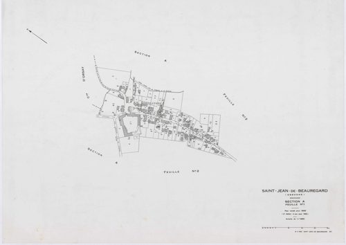 SAINT-JEAN-DE-BEAUREGARD, plans minutes de conservation : tableau d'assemblage,1932, Ech. 1/10000 ; plans des sections A1, 1932, Ech. 1/1250, sections A2, B,C, 1932, Ech. 1/2500,section ZA, 1984, Ech. 1/2000. Polyester. N et B. Dim. 105 x 80 cm [6 plans].