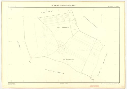 Plans minutes de conservation : SAINT-MAURICE-MONTCOURONNE : tableau d'assemblage, ech. 1/10000 (1954), sections A1, A2, A3, A4, B1, B2, C1, C3, C4, C5, C6, ech. 1/1250 (1934), sections A, B, C, D, E, F, G1, G2, H1, H2, ech. 1/2000 (1954), NB, papier, 105