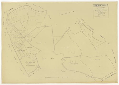 Plans minutes de conservation : SAINT-MAURICE-MONTCOURONNE : tableau d'assemblage, ech. 1/10000 (1954), sections A1, A2, A3, A4, B1, B2, C1, C3, C4, C5, C6, ech. 1/1250 (1934), sections A, B, C, D, E, F, G1, G2, H1, H2, ech. 1/2000 (1954), NB, papier, 105