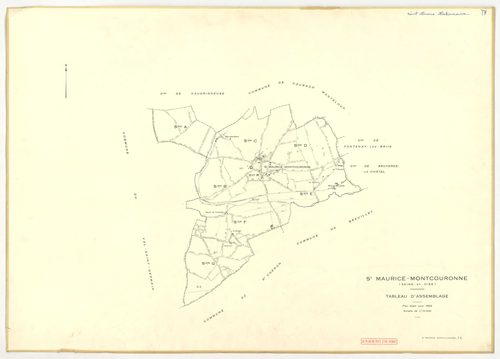 Plans minutes de conservation : SAINT-MAURICE-MONTCOURONNE : tableau d'assemblage, ech. 1/10000 (1954), sections A1, A2, A3, A4, B1, B2, C1, C3, C4, C5, C6, ech. 1/1250 (1934), sections A, B, C, D, E, F, G1, G2, H1, H2, ech. 1/2000 (1954), NB, papier, 105