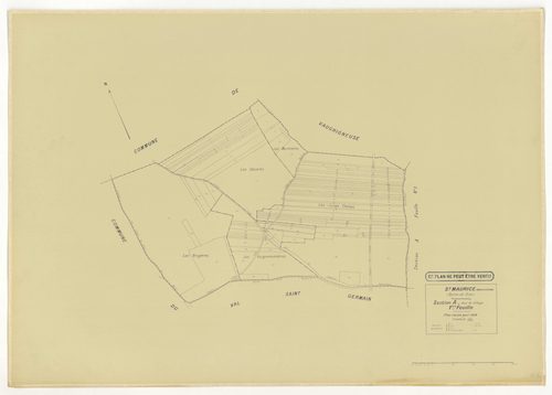 Plans minutes de conservation : SAINT-MAURICE-MONTCOURONNE : tableau d'assemblage, ech. 1/10000 (1954), sections A1, A2, A3, A4, B1, B2, C1, C3, C4, C5, C6, ech. 1/1250 (1934), sections A, B, C, D, E, F, G1, G2, H1, H2, ech. 1/2000 (1954), NB, papier, 105
