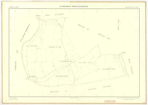 Plans minutes de conservation : SAINT-MAURICE-MONTCOURONNE : tableau d'assemblage, ech. 1/10000 (1954), sections A1, A2, A3, A4, B1, B2, C1, C3, C4, C5, C6, ech. 1/1250 (1934), sections A, B, C, D, E, F, G1, G2, H1, H2, ech. 1/2000 (1954), NB, papier, 105