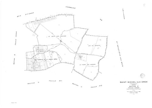 SAINT-MICHEL-SUR-ORGE. - Cadastre révisé pour 1950 : plan du tableau d'assemblage, plans de la section A, section B, section C 1ère feuille, idem 2ème feuille, section D 1ère feuille, idem 2ème feuille, section E, section F, section G, section H ; cadastr
