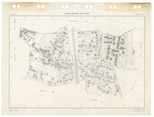 SAINT-MICHEL-SUR-ORGE, plans minutes de conservation : tableau d'assemblage,1986, Ech. 1/5000 ; plans des sections AA, AB, AC, AD, AE, AH, AI, AK, AL, AM, AN, AO, AP, AR, AS, AT, AV, AW, 1986, Ech. 1/1000. Polyester. N et B. Dim. 105 x 80 cm [19 plans]. 