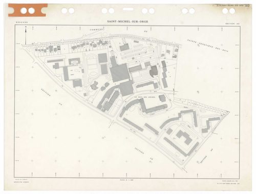 SAINT-MICHEL-SUR-ORGE, plans minutes de conservation : tableau d'assemblage,1986, Ech. 1/5000 ; plans des sections AA, AB, AC, AD, AE, AH, AI, AK, AL, AM, AN, AO, AP, AR, AS, AT, AV, AW, 1986, Ech. 1/1000. Polyester. N et B. Dim. 105 x 80 cm [19 plans]. 