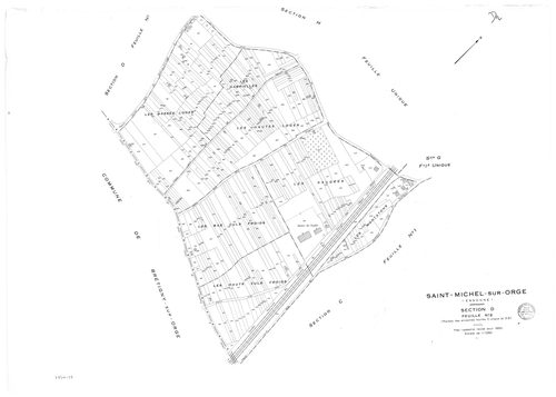 SAINT-MICHEL-SUR-ORGE. - Cadastre révisé pour 1950 : plan du tableau d'assemblage, plans de la section A, section B, section C 1ère feuille, idem 2ème feuille, section D 1ère feuille, idem 2ème feuille, section E, section F, section G, section H ; cadastr
