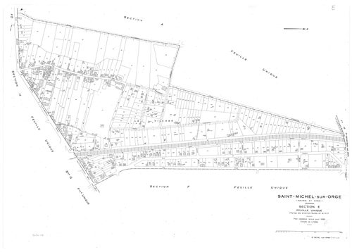 SAINT-MICHEL-SUR-ORGE. - Cadastre révisé pour 1950 : plan du tableau d'assemblage, plans de la section A, section B, section C 1ère feuille, idem 2ème feuille, section D 1ère feuille, idem 2ème feuille, section E, section F, section G, section H ; cadastr