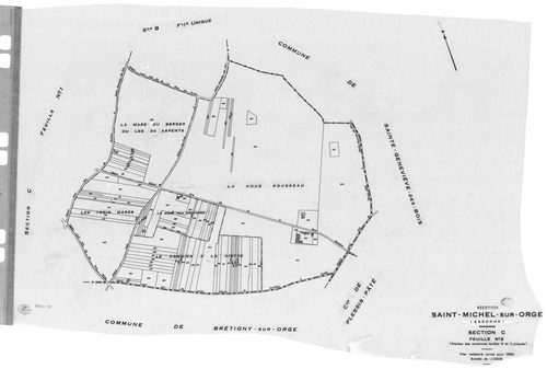 SAINT-MICHEL-SUR-ORGE. - Cadastre révisé pour 1950 : plan du tableau d'assemblage, plans de la section A, section B, section C 1ère feuille, idem 2ème feuille, section D 1ère feuille, idem 2ème feuille, section E, section F, section G, section H ; cadastr