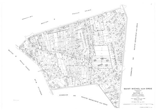 SAINT-MICHEL-SUR-ORGE. - Cadastre révisé pour 1950 : plan du tableau d'assemblage, plans de la section A, section B, section C 1ère feuille, idem 2ème feuille, section D 1ère feuille, idem 2ème feuille, section E, section F, section G, section H ; cadastr