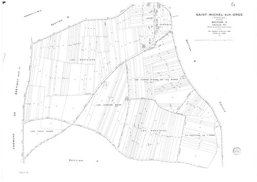 SAINT-MICHEL-SUR-ORGE. - Cadastre révisé pour 1950 : plan du tableau d'assemblage, plans de la section A, section B, section C 1ère feuille, idem 2ème feuille, section D 1ère feuille, idem 2ème feuille, section E, section F, section G, section H ; cadastr