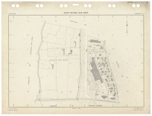 SAINT-MICHEL-SUR-ORGE, plans minutes de conservation : tableau d'assemblage,1986, Ech. 1/5000 ; plans des sections AA, AB, AC, AD, AE, AH, AI, AK, AL, AM, AN, AO, AP, AR, AS, AT, AV, AW, 1986, Ech. 1/1000. Polyester. N et B. Dim. 105 x 80 cm [19 plans]. 