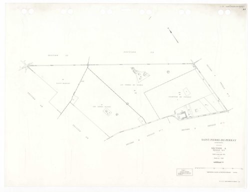 SAINT-PIERRE-DU-PERRAY, plans minutes de conservation : tableau d'assemblage,1938, Ech. 1/5000 ; plans des sections A4, A5, B1, B2, B3, 1934, Ech. 1/2500, sections ZA, ZC, ZD, ZE, 1956, Ech. 1/2000, sections AK, AL, AM, AN, 1992, Ech. 1/1000, sections AA,