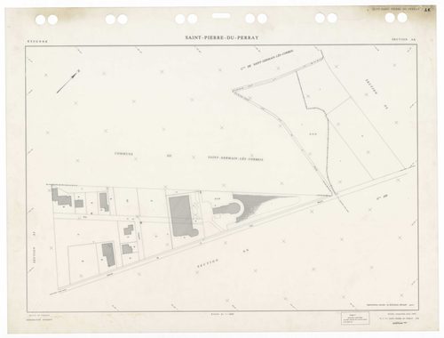 SAINT-PIERRE-DU-PERRAY, plans minutes de conservation : tableau d'assemblage,1938, Ech. 1/5000 ; plans des sections A4, A5, B1, B2, B3, 1934, Ech. 1/2500, sections ZA, ZC, ZD, ZE, 1956, Ech. 1/2000, sections AK, AL, AM, AN, 1992, Ech. 1/1000, sections AA,