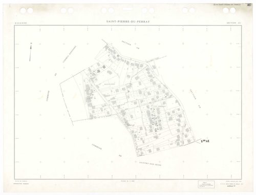 SAINT-PIERRE-DU-PERRAY, plans minutes de conservation : tableau d'assemblage,1938, Ech. 1/5000 ; plans des sections A4, A5, B1, B2, B3, 1934, Ech. 1/2500, sections ZA, ZC, ZD, ZE, 1956, Ech. 1/2000, sections AK, AL, AM, AN, 1992, Ech. 1/1000, sections AA,